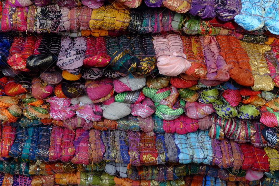 Table mats textile by the store window 