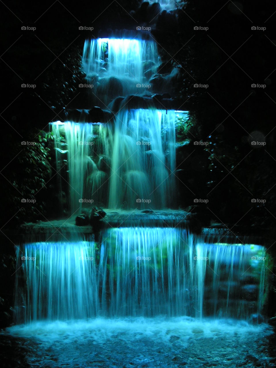 illuminated waterfall
