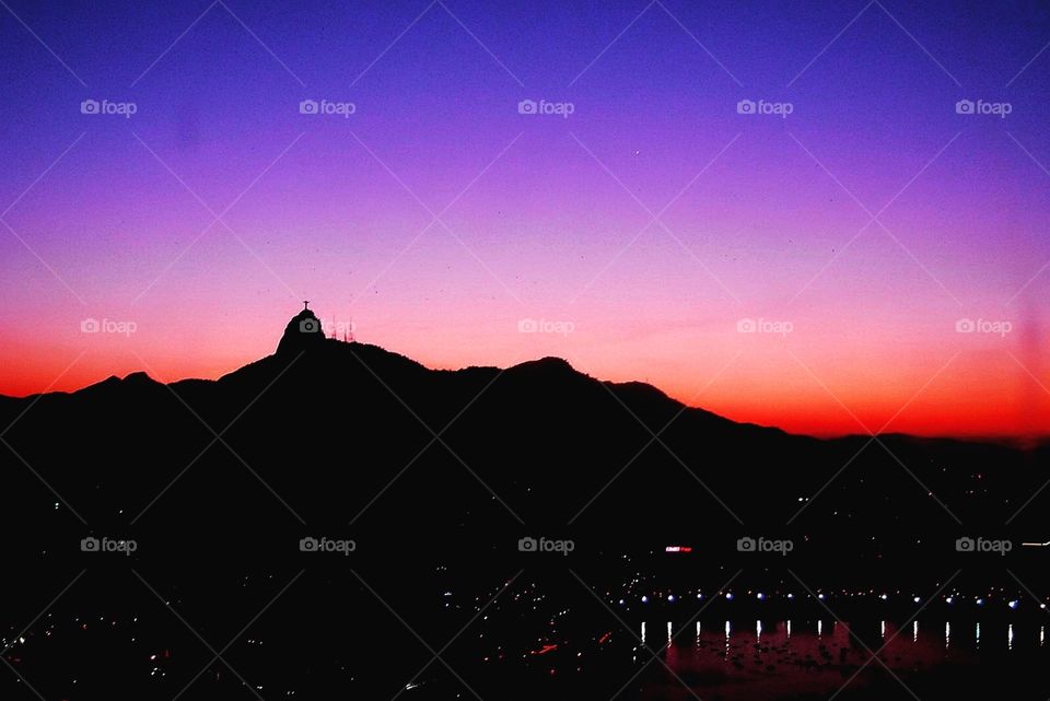 Rio de Janeiro city silhouette at dusk