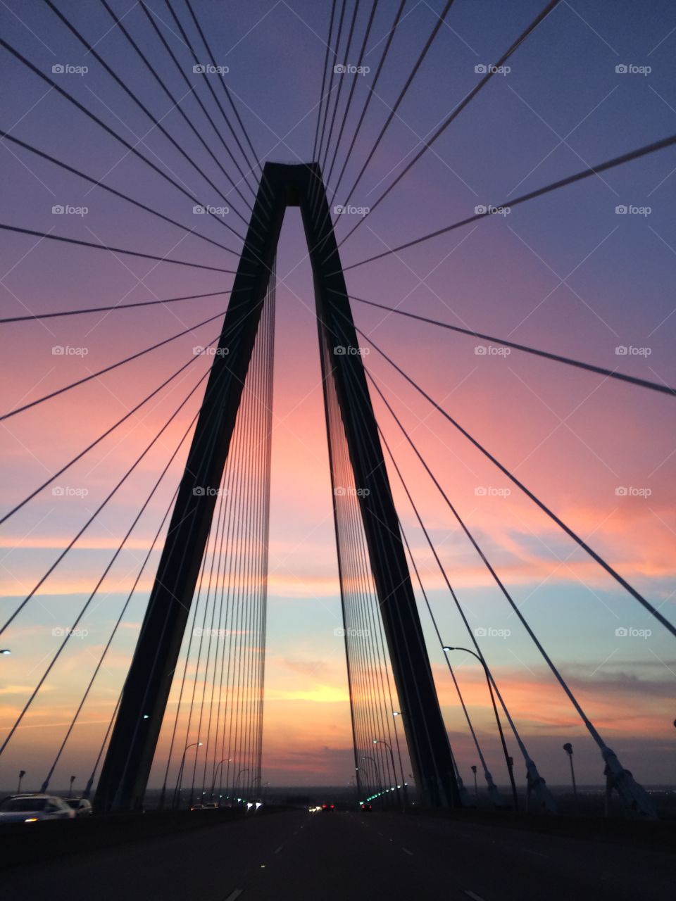 Bridge at sunset in Charleston, SC.