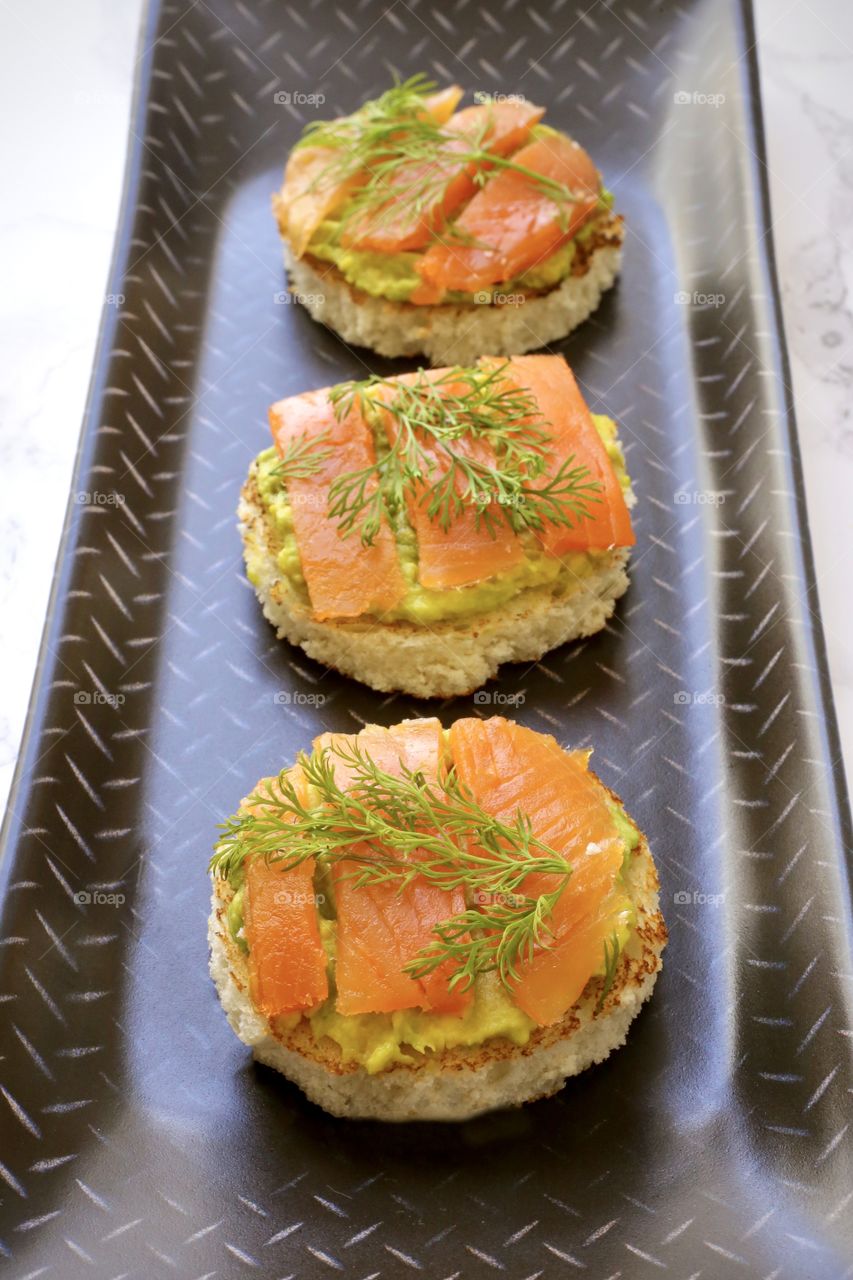 pancakes with avocado and fish