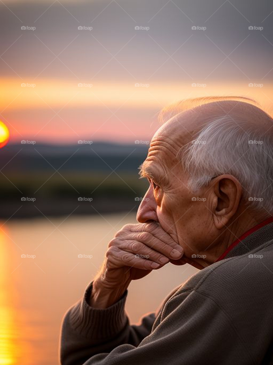 An old man contemplating the sunset