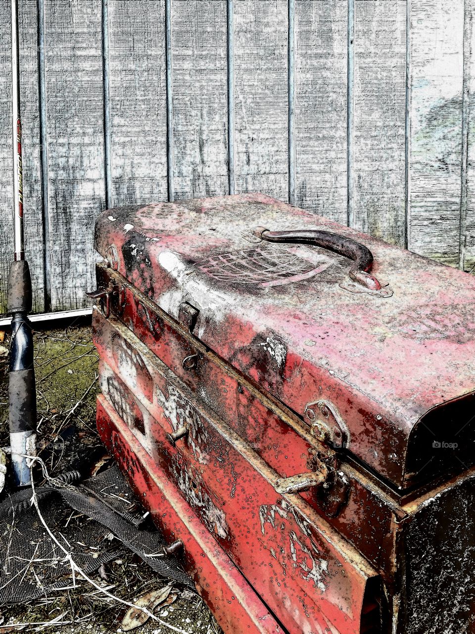 Old fishing Rod and old tackle box