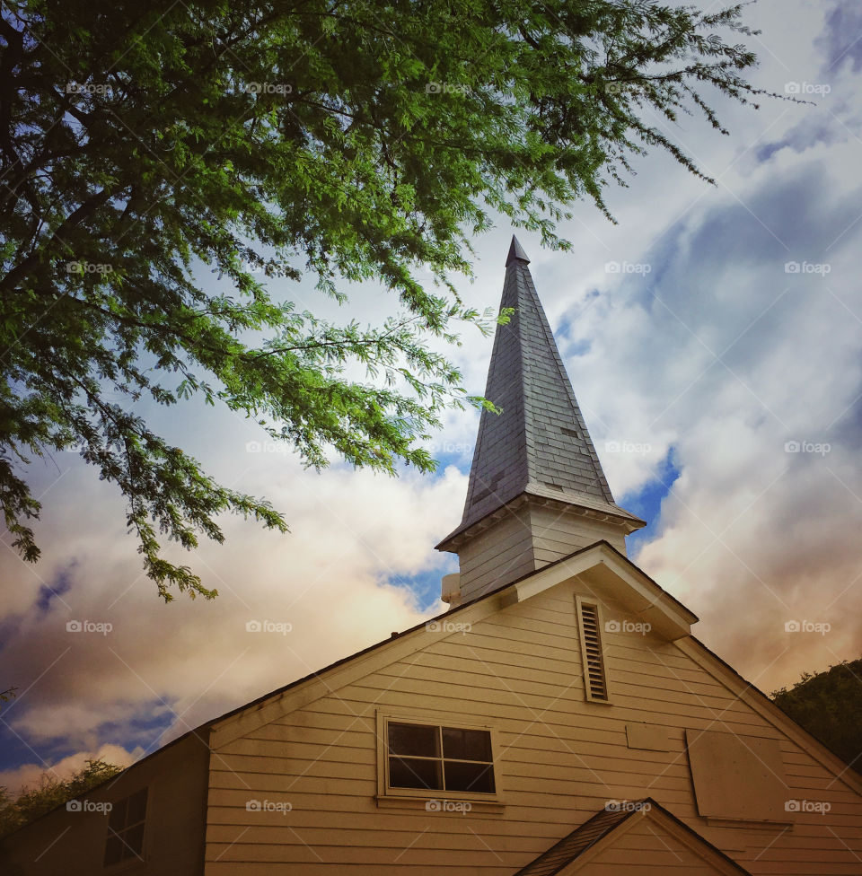 Country church steeple in early morning light