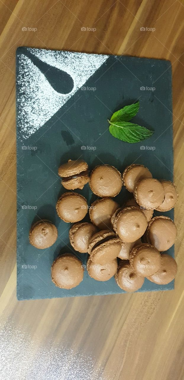 Homemade chocolate Macarons