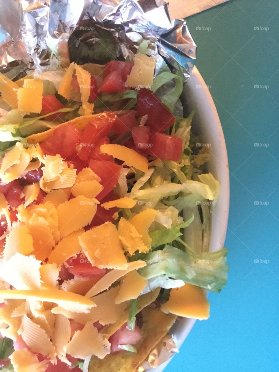 Taco salad with lots of cheese 