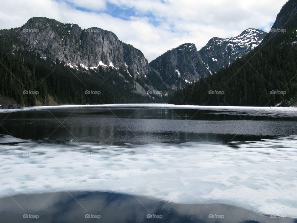 Thawing lake in British Columbia, Canada