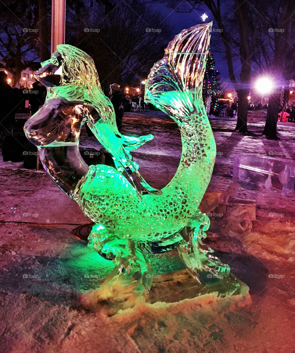 Mermaid ice sculpture at the Plymouth Ice Festival, Plymouth, MI