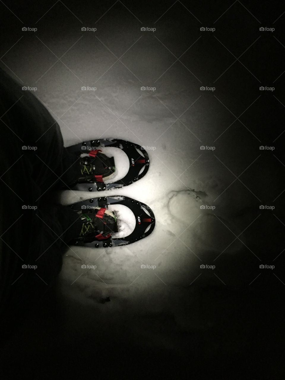 Snowshoeing in the dark