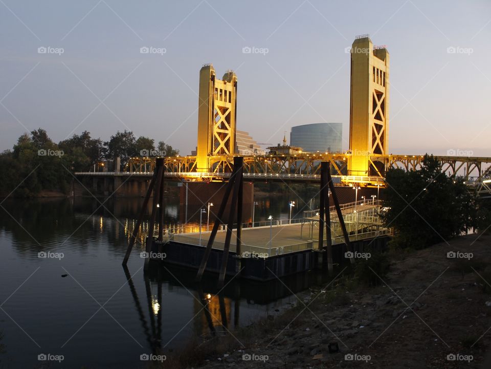 lights on a bridge in the early morning in Sacramento California
