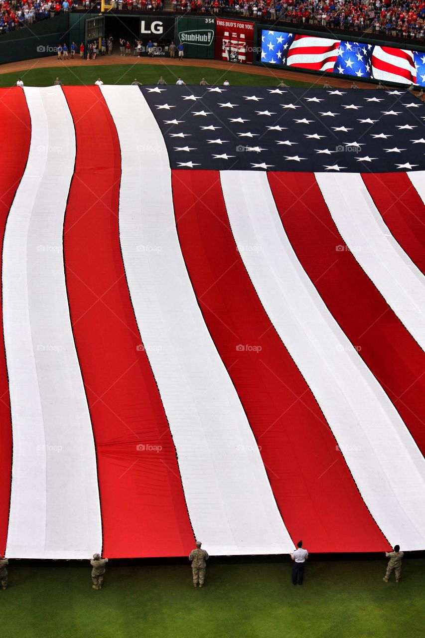 Stars and Stripes forever. Giant USA flag at globe life park in Arlington Texas
