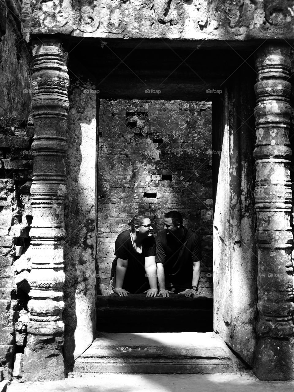 Black and White Photo, Cambodia Column Ruins
