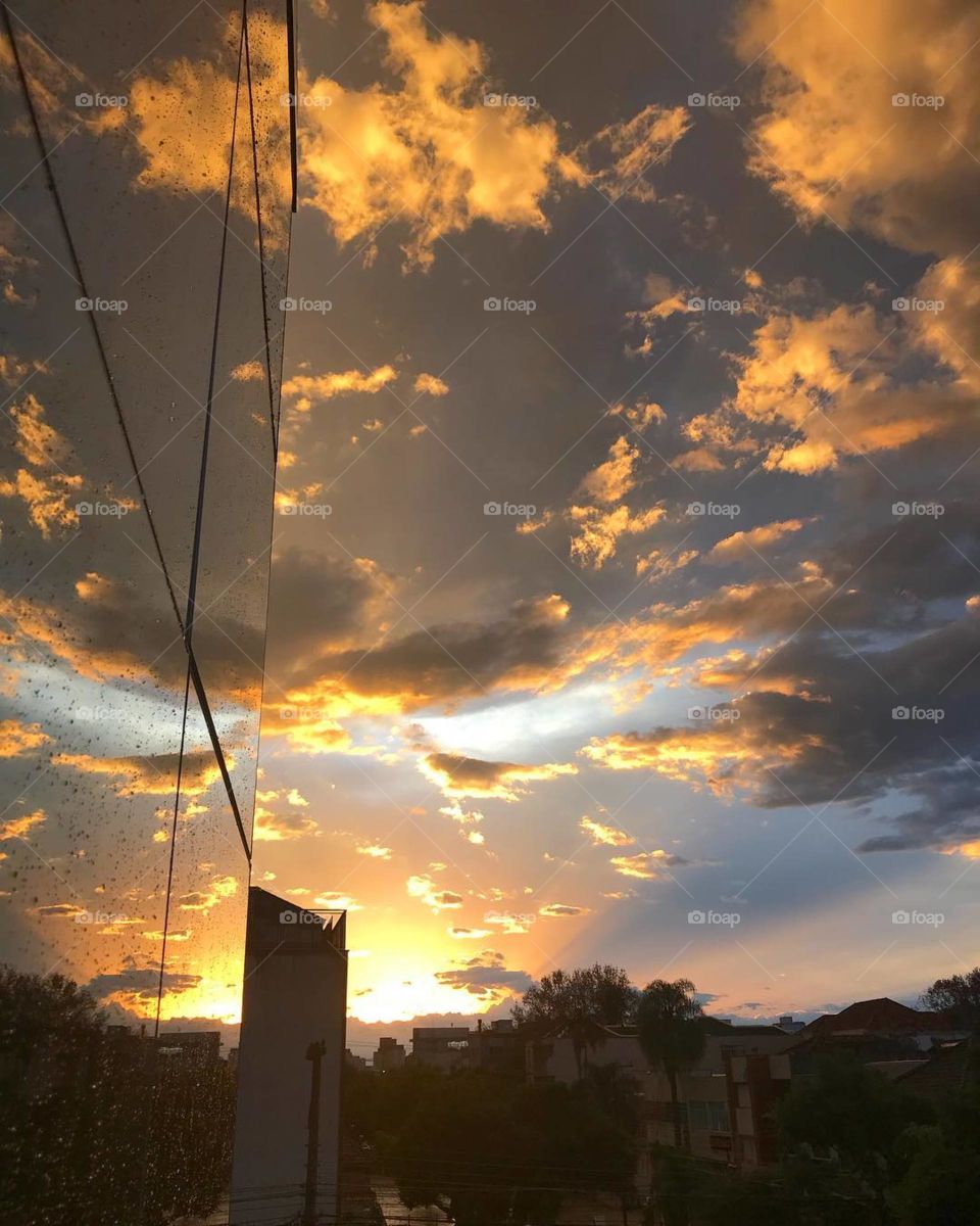 Sunset with golden clouds.