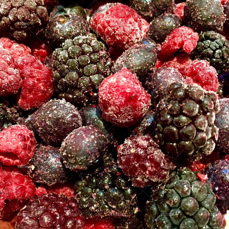 Frozen wild berries - bluebarries, raspberries, blackberries fruits