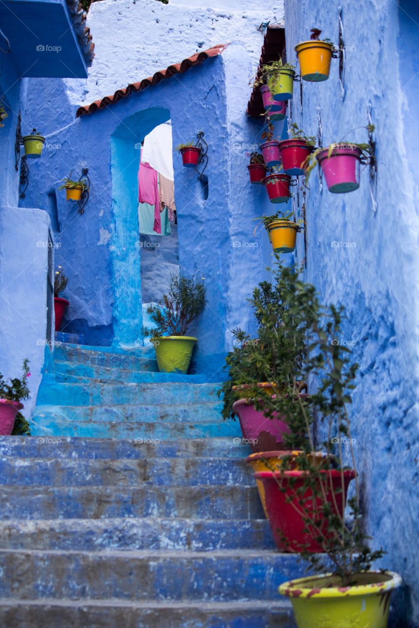 Blue staircase in morocco