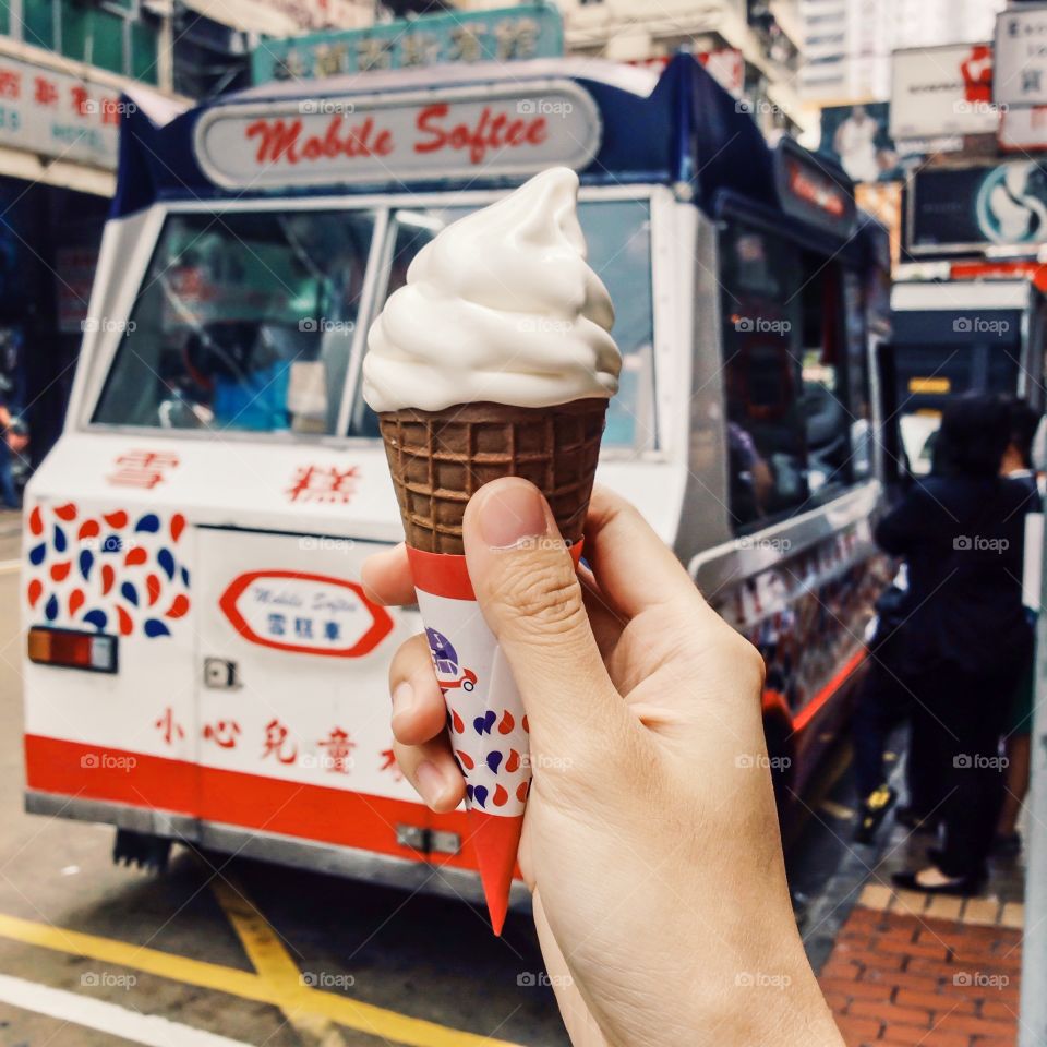 Hands holding ice cream . Hands holding ice cream at Hong Kong 