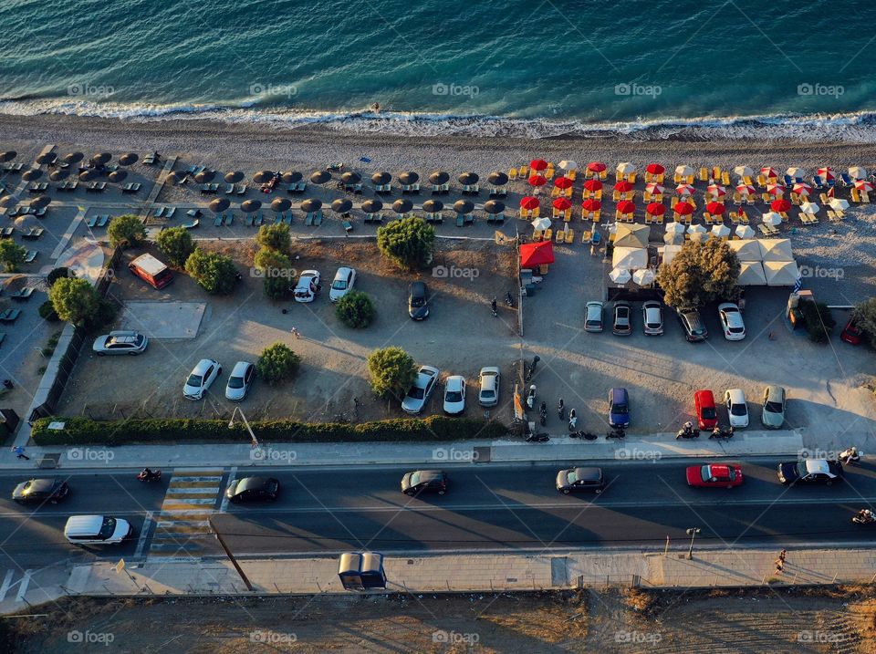 Aerial view of road and beach 