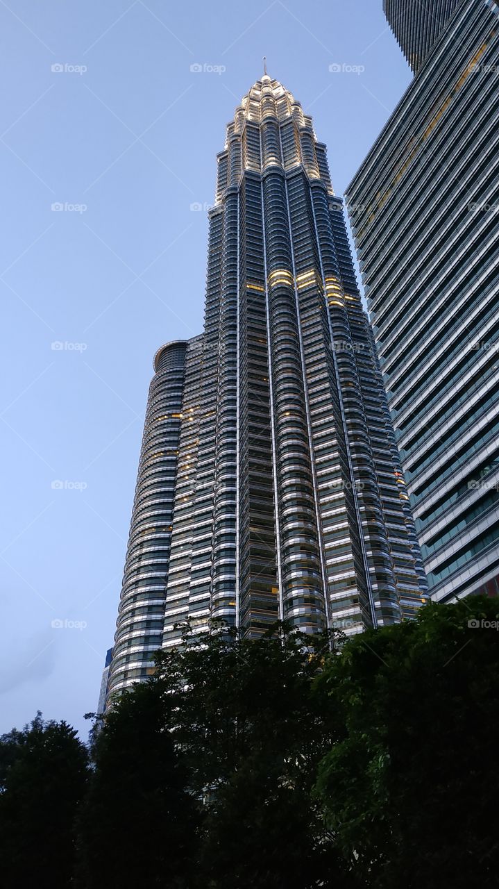 An evening view of the KLCC tower