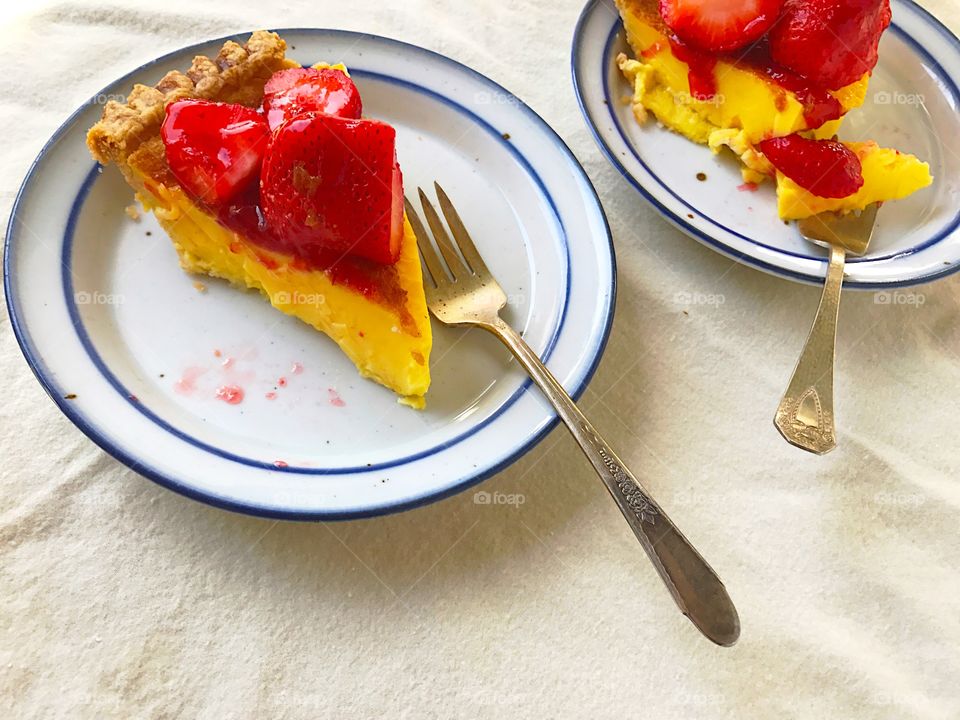 Custard pie slices with copy space 