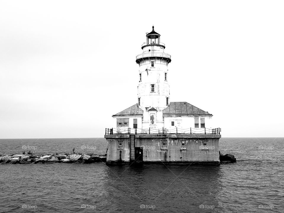 The old decommissioned lighthouse at Lake Michigan