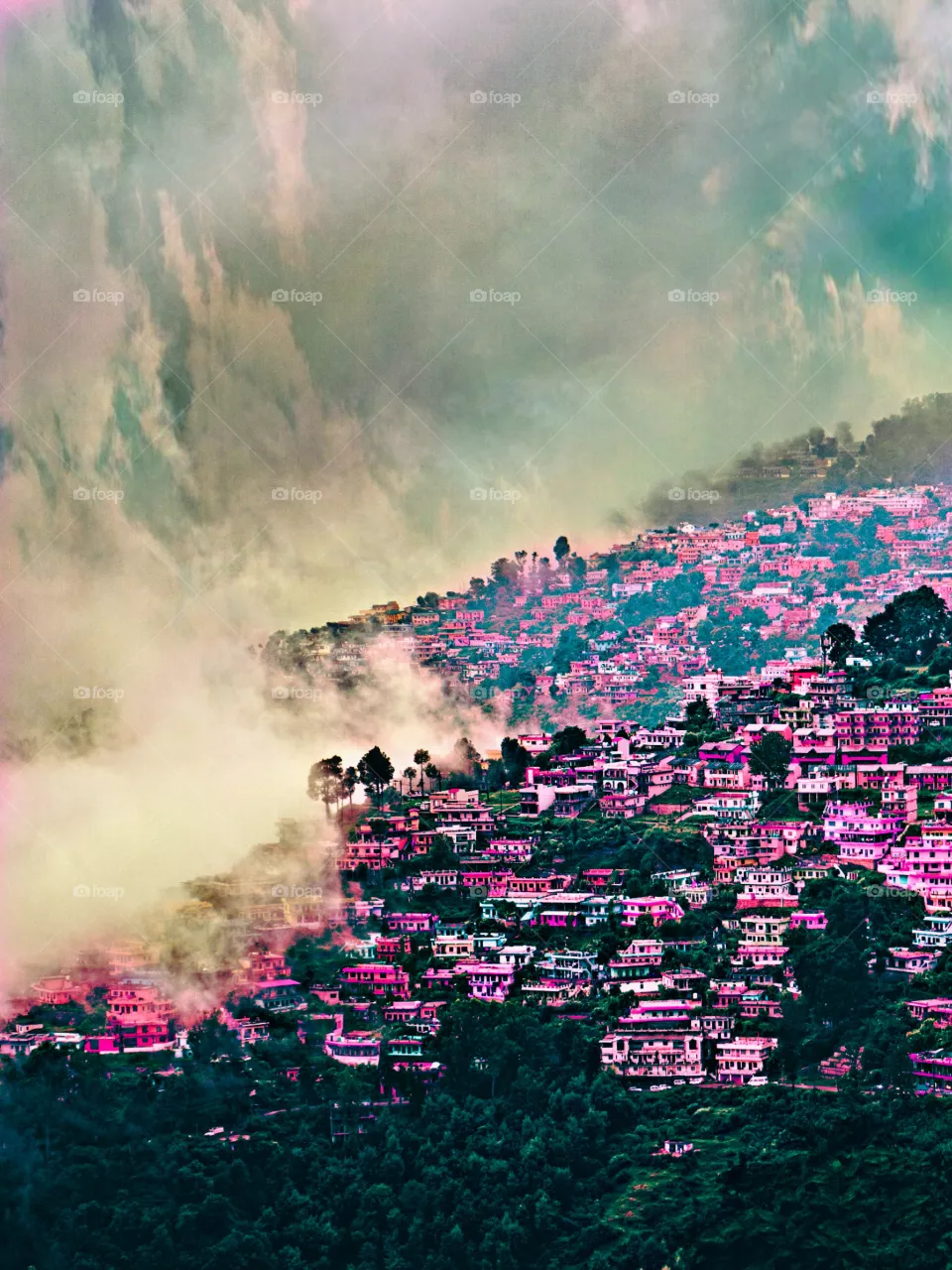beautiful Indian mountain citie smoggy view photography