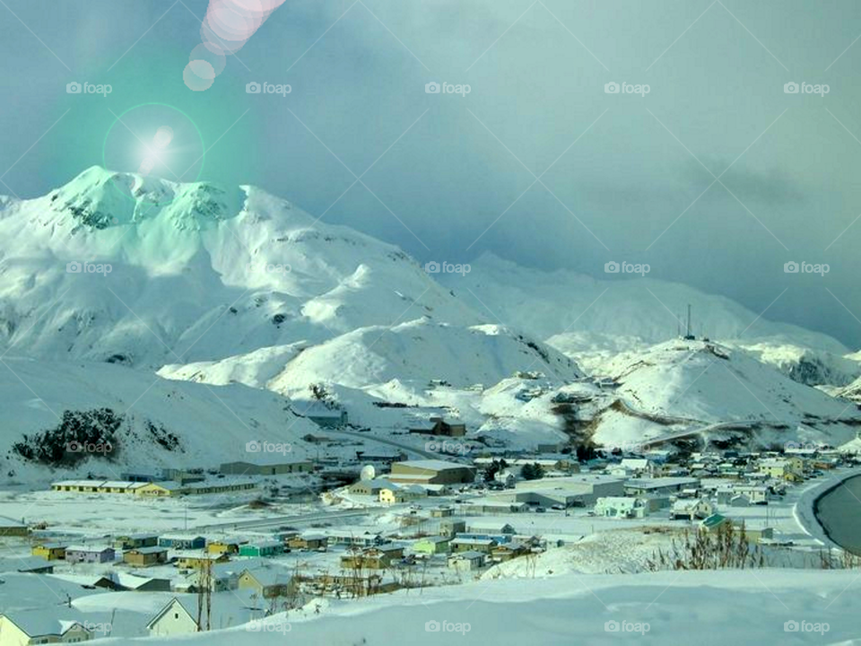 Sunrise over the village of Unalaska,