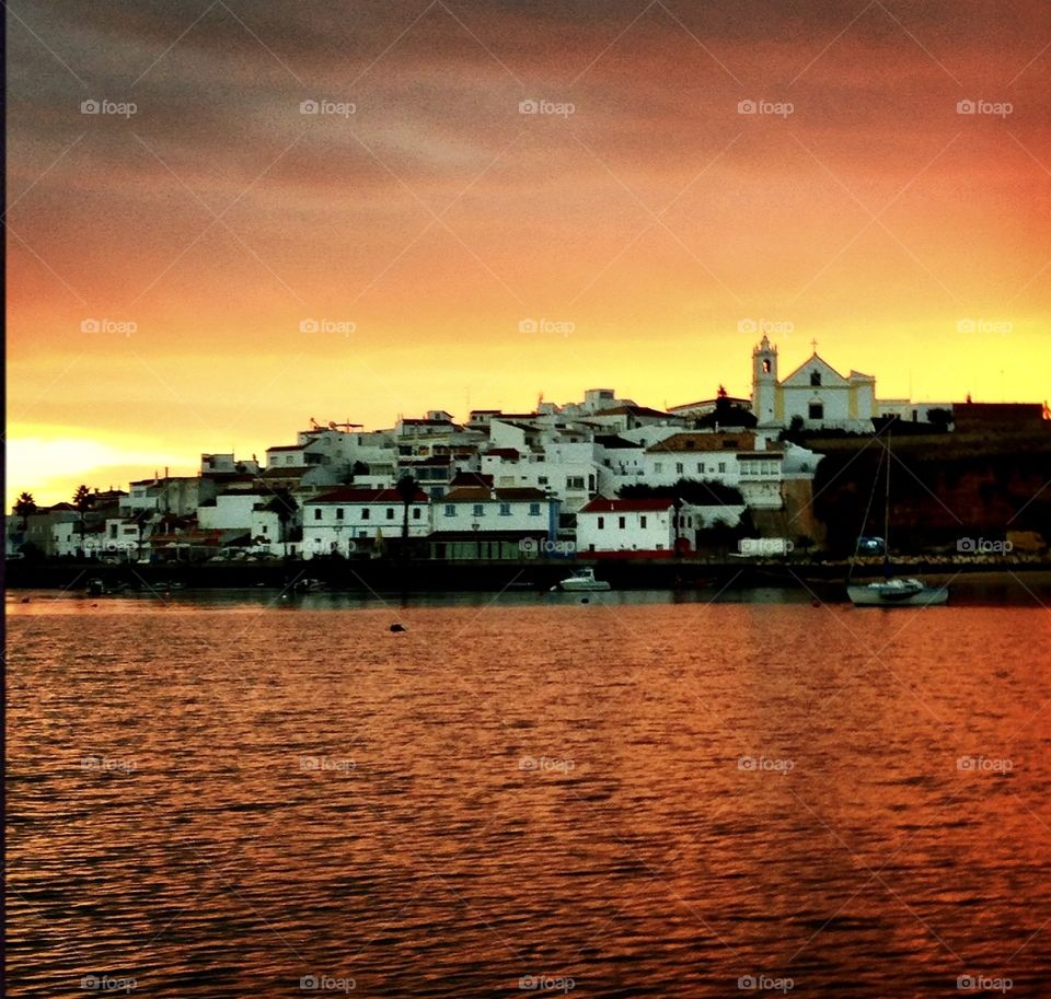 Sunrise in the city of Ferragudo, Portugal