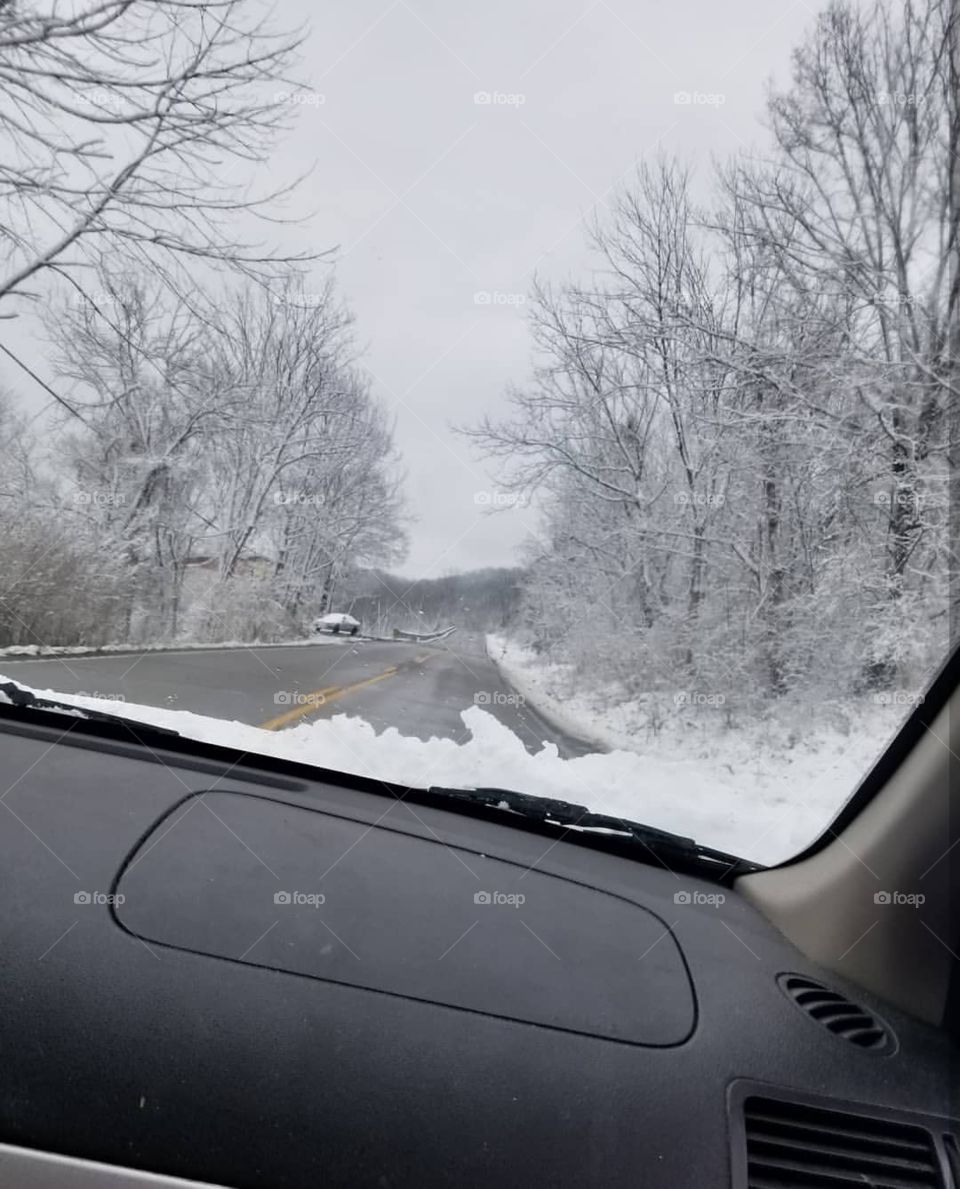 A snowy drive
