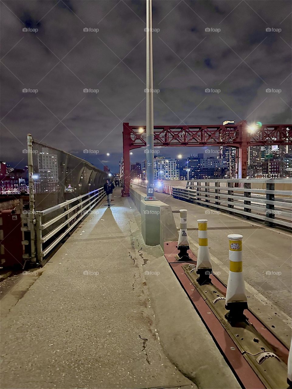 These are the pedestrian, bicycle and car lanes of the “Pulaski Bridge” that connects “Greenpoint”, Bklyn to LIC which is the direction we are currently facing. The streamlined design makes this bridge very photogenic. 2023. Hypnotic Productions