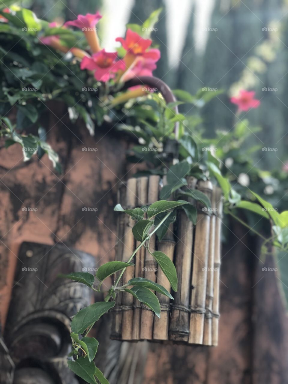 Tiki bamboo flower decor