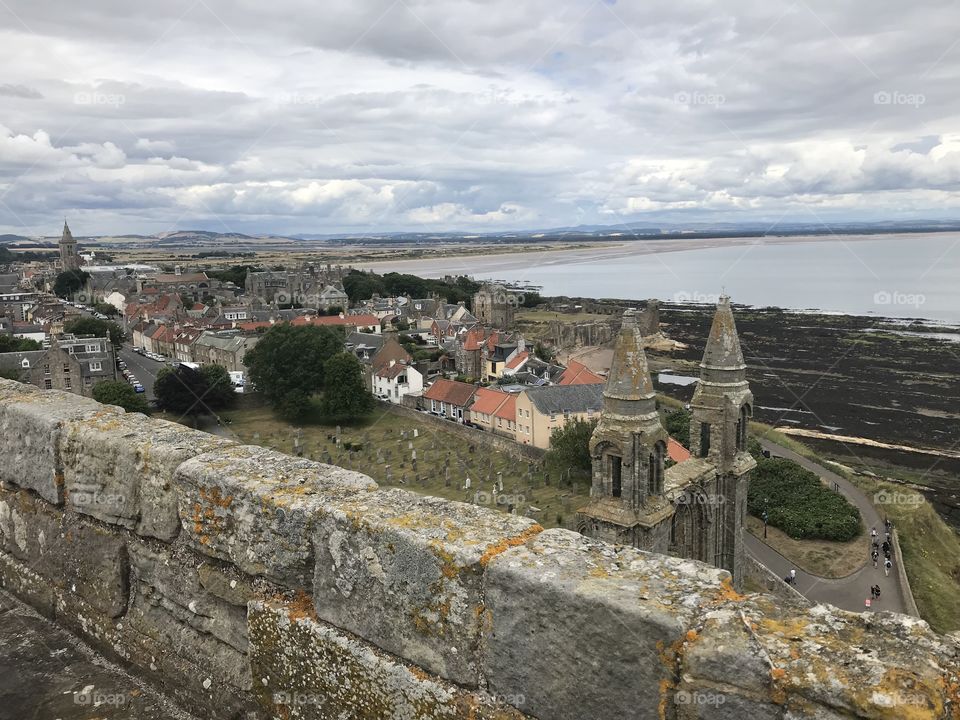 View from cathedral tower in St. Andrews Scotland 
