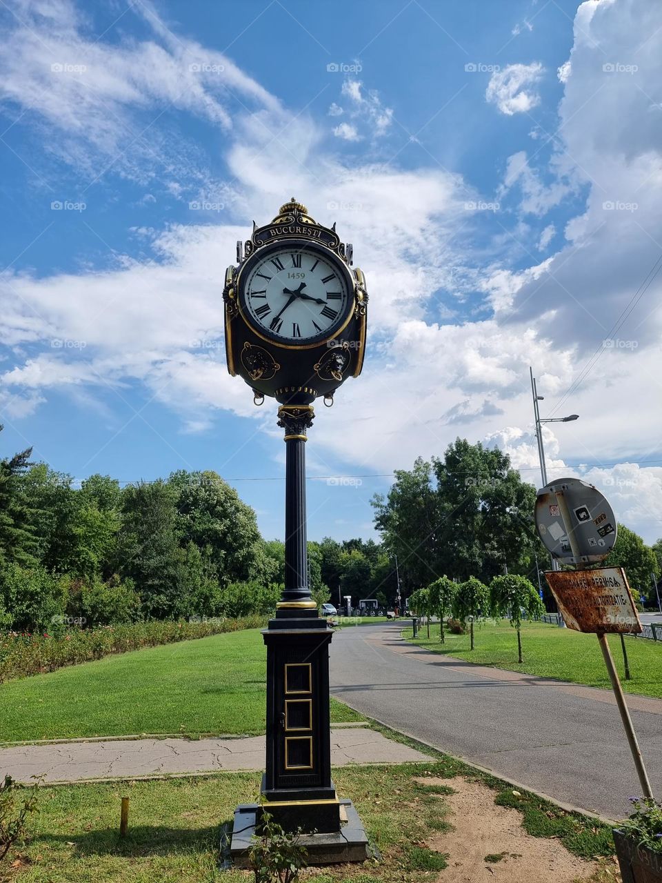 Historic clock near park