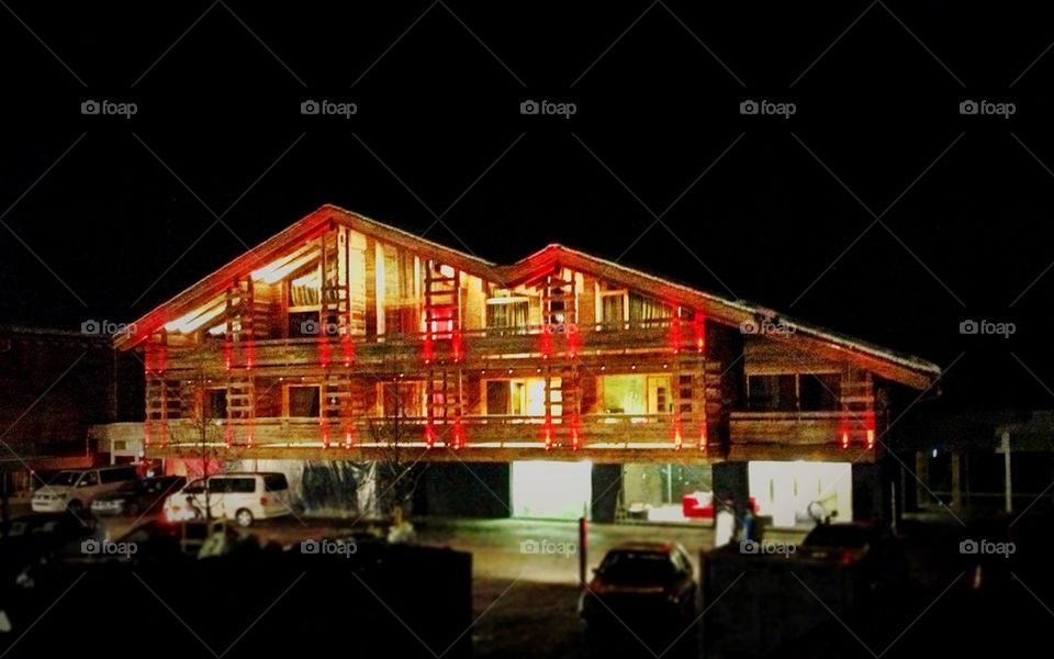 at night chalet by swisstraveler