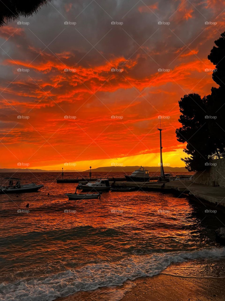 Dramatic sunset on the beach 