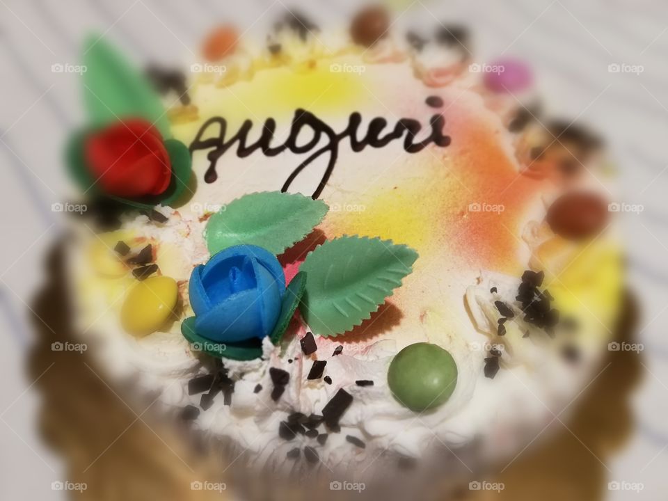 Cream cake with handmade cream, with written wishes