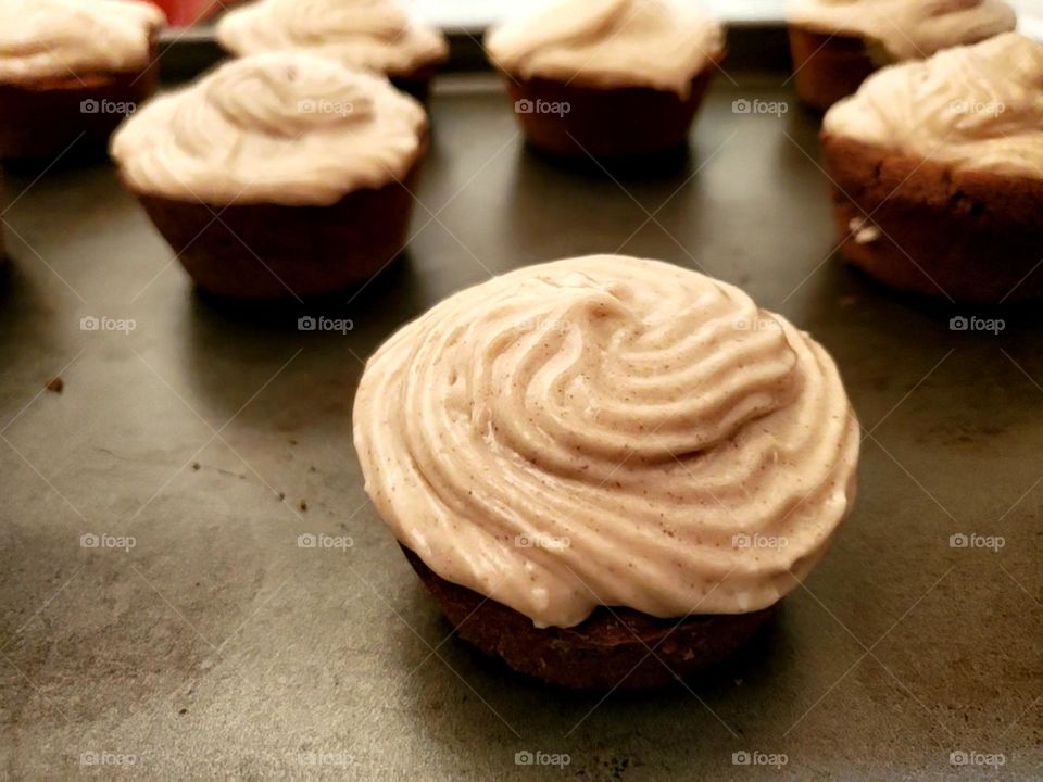 Summer Sweets Challenge. Cinnamon Dolce Latte cupcakes, from scratch.