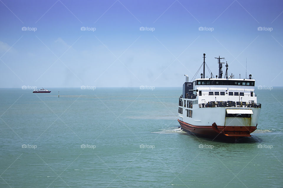 Ferry boat crossing in Sea at The Gulf of Thailand, Surat Thani