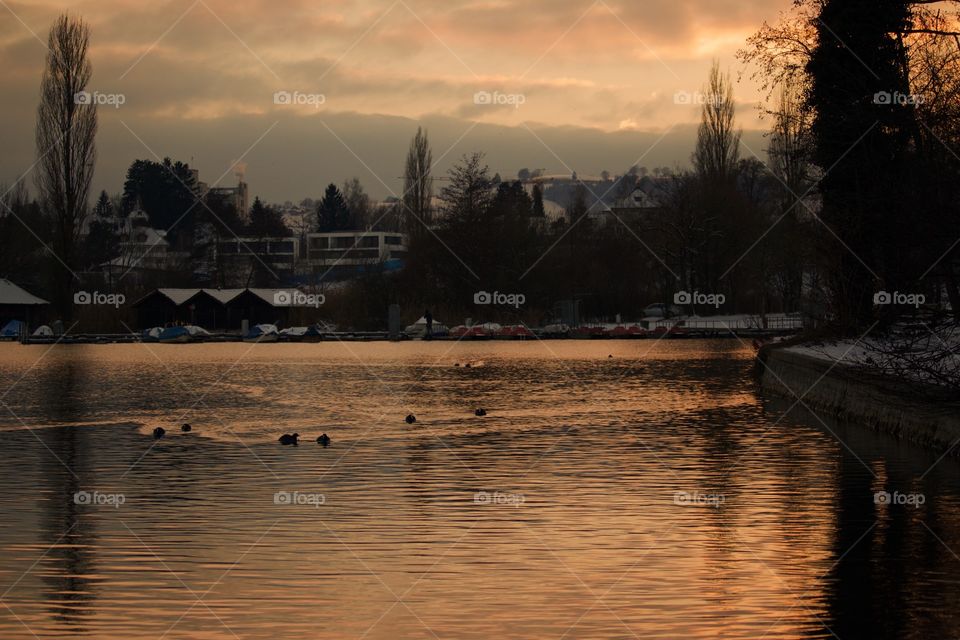 Sunset at idyllic lake