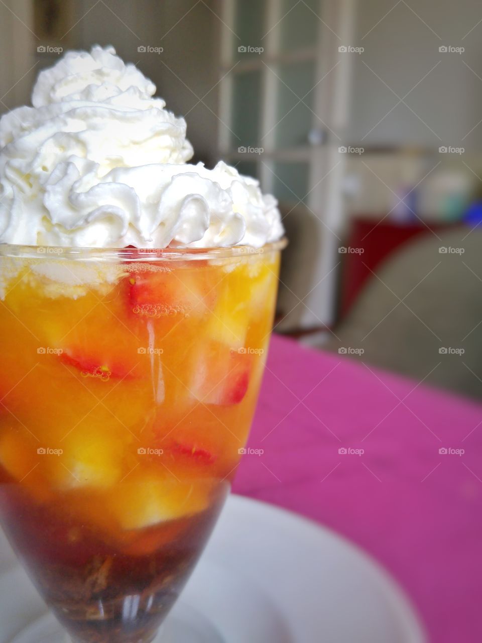 Fruits with Cream and sweet wine