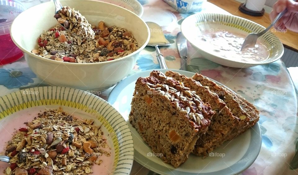 homemade healthy granola and bread