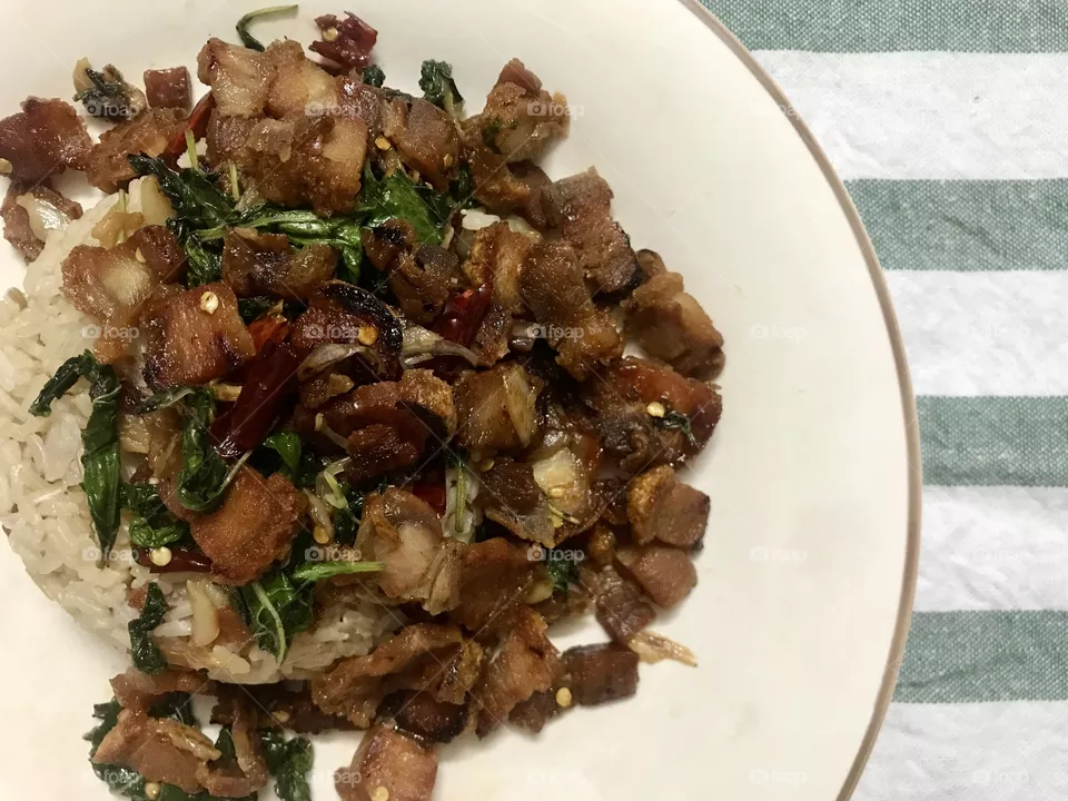 Super yummy crispy pork stir fried 