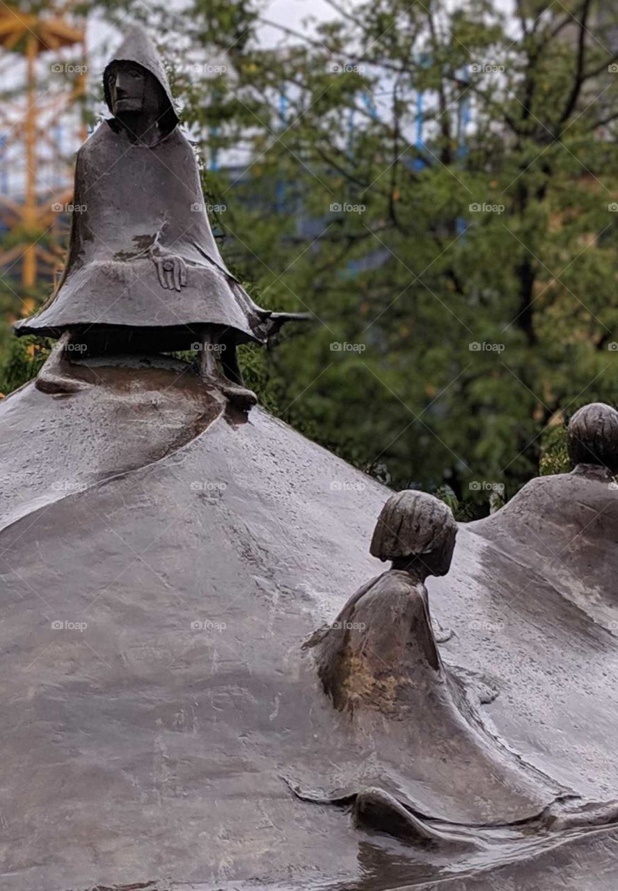 fountain in the rain