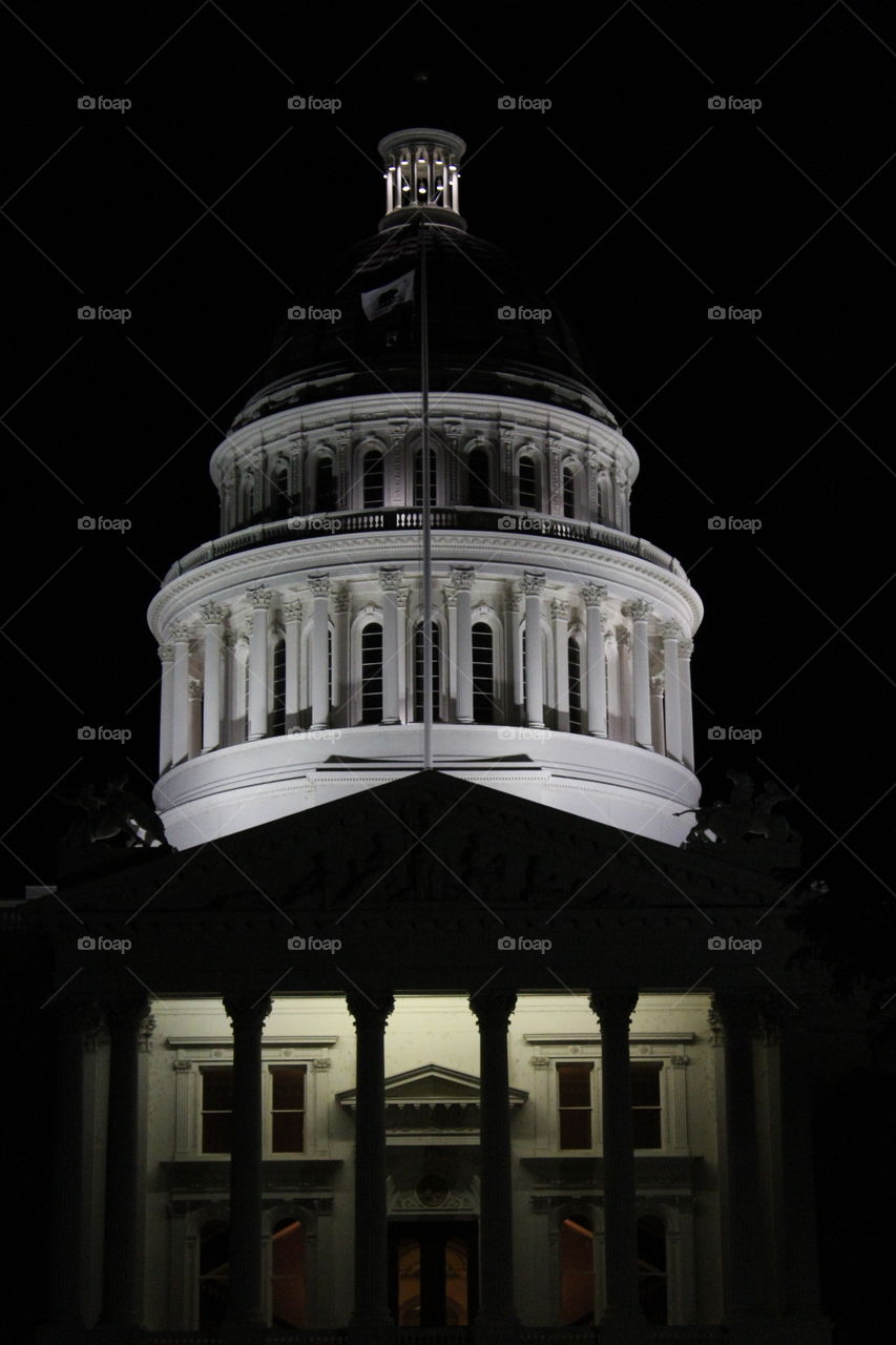 night time at the state capitol in Sacramento California