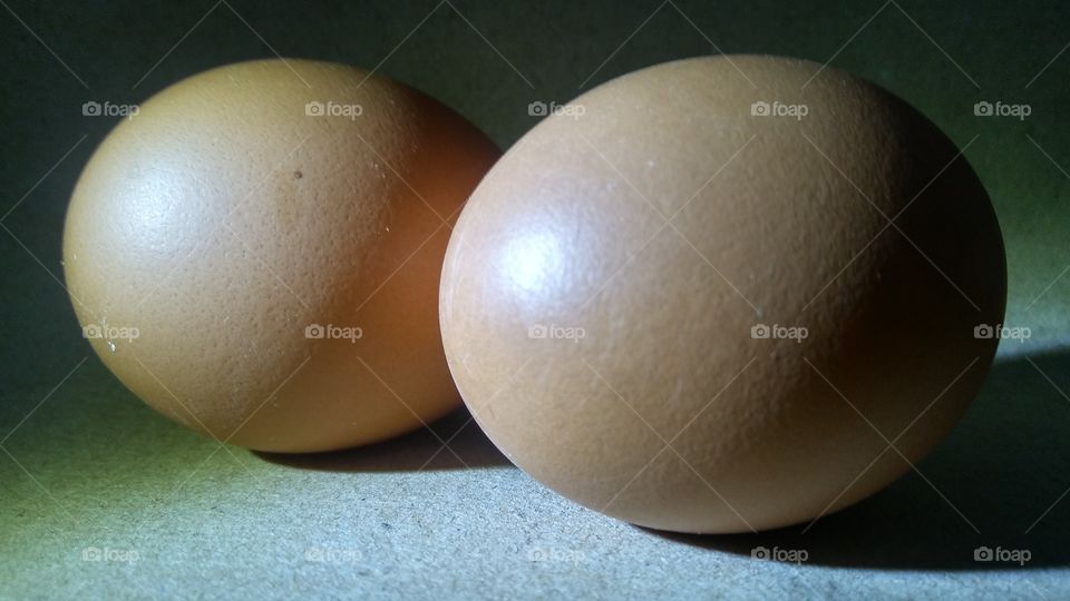 Exposing shot two chicken eggs