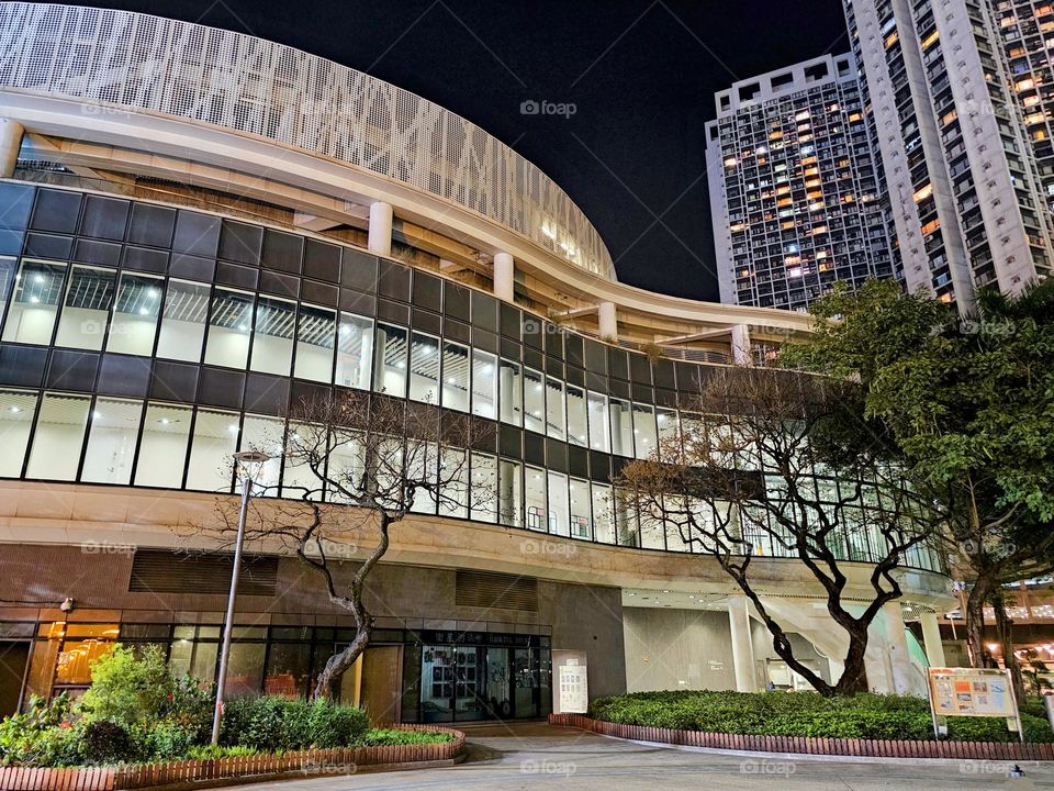 Nightwalk passing by Victoria Park Swimming pool Hong Kong