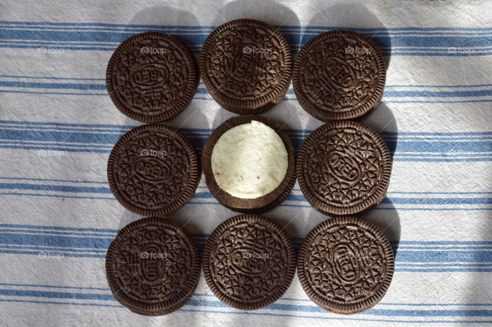 Oreo cookies on a blue background 