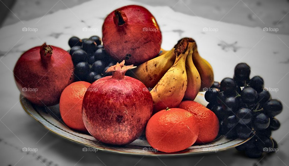 healthy. a plate with fruits