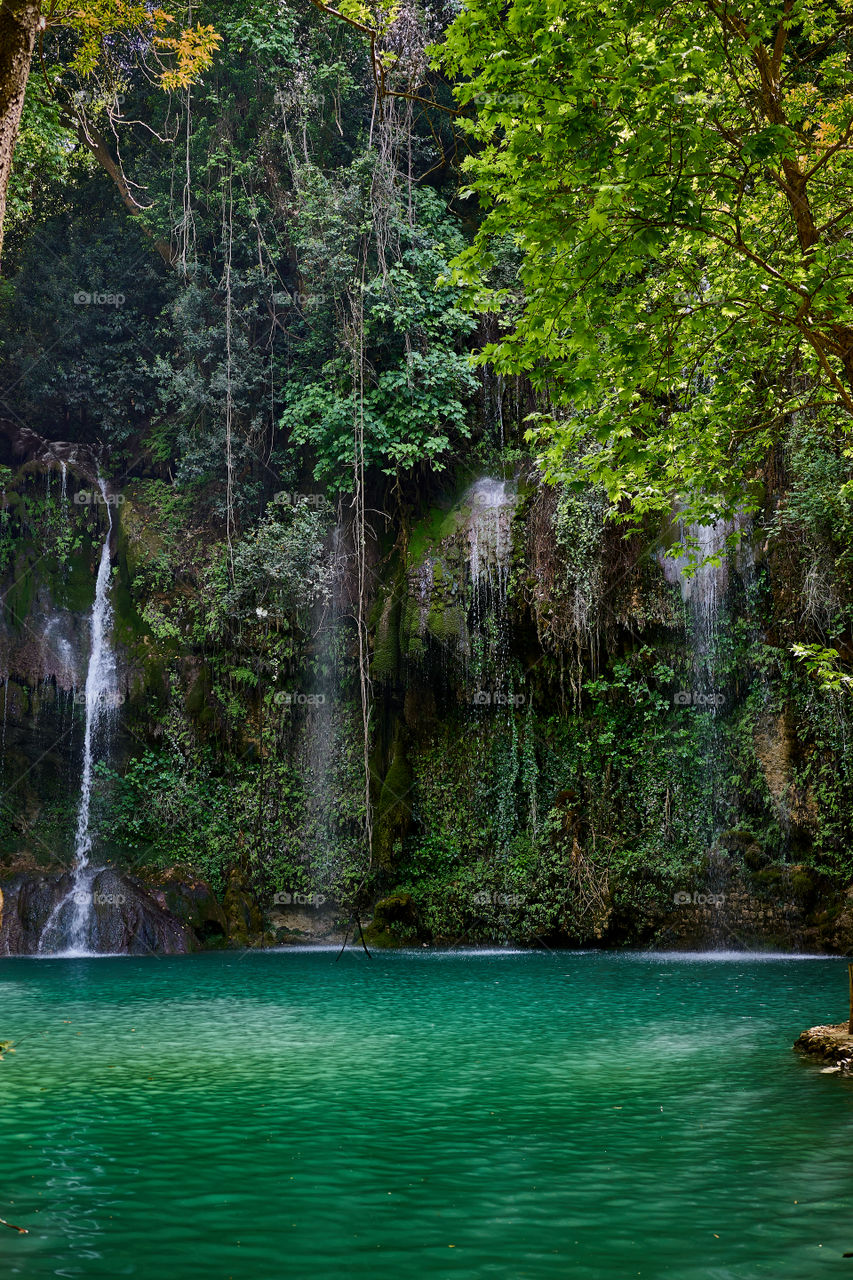 Turquoise blue lagoon in the mountains