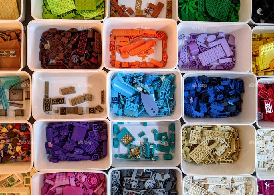 building bricks sorted by colour