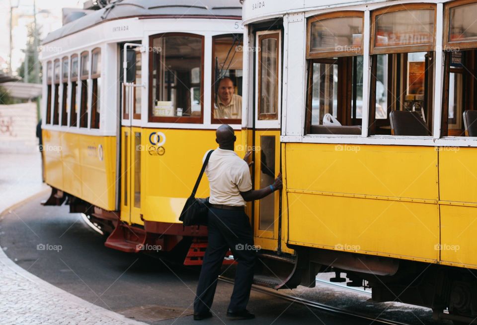 Yellow tram in Portugal 